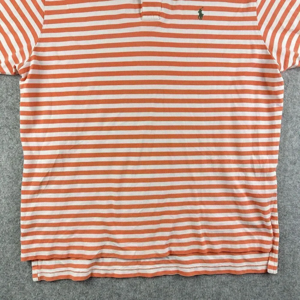 Polo Ralph Lauren Polo Shirt Mens 2XL Coral Striped Classic Short Sleeve Golf*